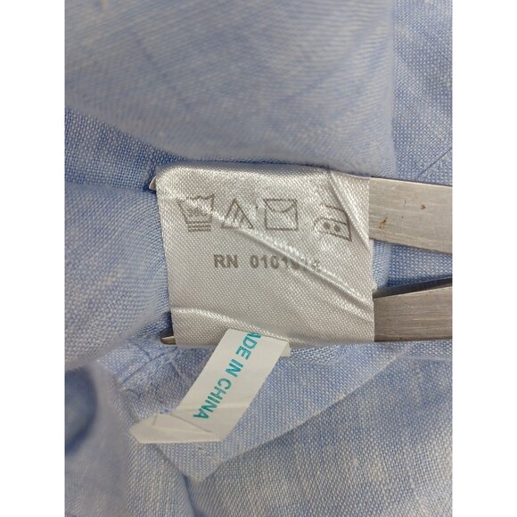 Inserch Collezione Blue 100% Linen Shirt Sz L Button Up Short Sleeve Mens - Picture 10 of 10